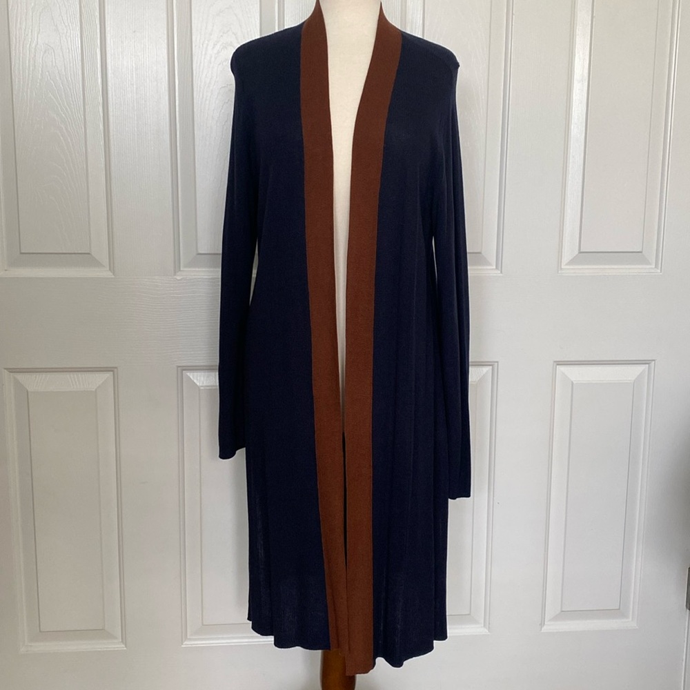 Eileen Fisher Long Tencel Silk Midnight Blue Cardigan Size Large